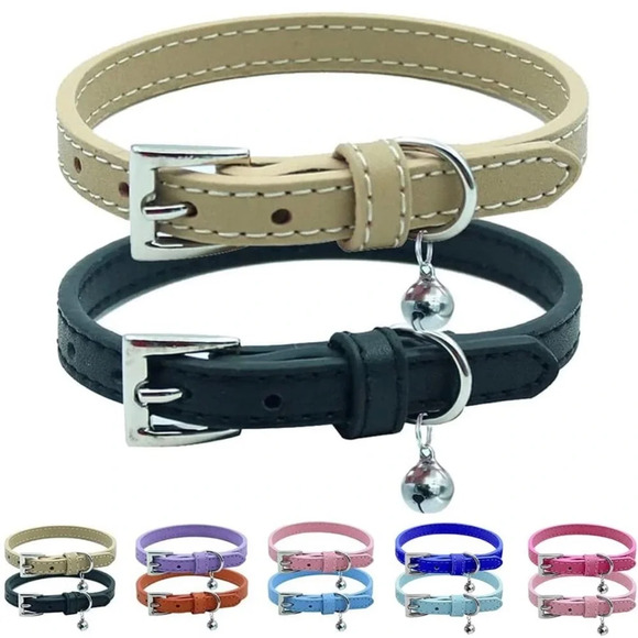 pupteck Other - NWT PUPTECK 2 PCS Soft Leather Cat Kitten Collar- Black and Brown with Bells